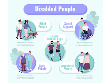People with disability support flat color vector informational infographic template preview picture