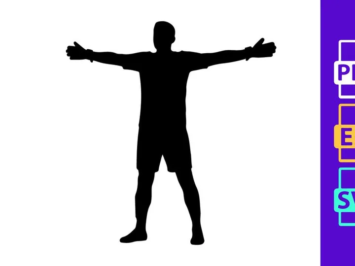 A silhouette of a person standing with arms outstretched in a powerful stance