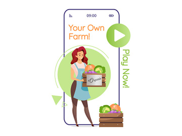 Your own farm cartoon smartphone vector app screen preview picture