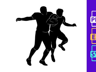 Two american football players in action one holding the ball