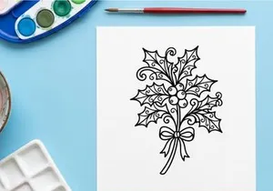 Empty festive dining table setting with holiday decor