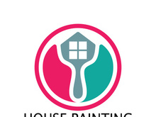 logo icon illustration house paint with a blend of brushes and rollers for house wall paint design, minimalist house, painting, interior, building, property business, wallpaper, vector concept