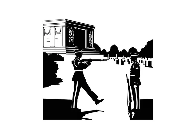 Soldiers standing guard at a memorial or cemetery silhouette