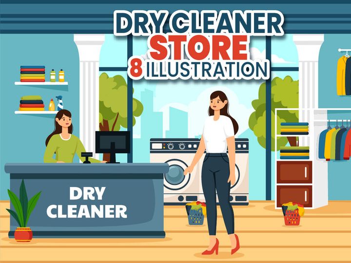 8 Dry Cleaner Store Illustration