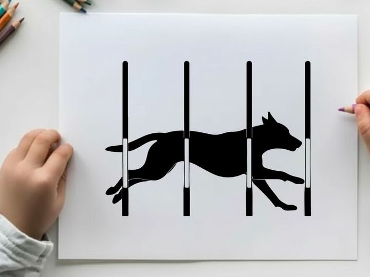 Dog silhouette jumping over hurdles in athletic silhouette