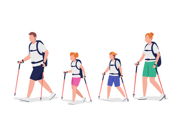 Family of hikers semi flat color vector characters preview picture