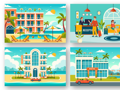 10 Hotel Vector Illustration