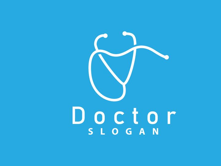 Stethoscope Logo, Simple Line Model Health Care Logo Design