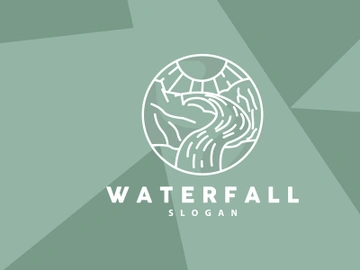 Waterfall Logo, River Mountain Forest Exploring Design Illustration preview picture
