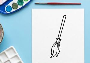 Hexenbesen-Symbol auf weißem Hintergrund. Halloween-Zauberbesen-Linienkunst-Illustration.
