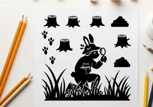 Silhouette of a rabbit detective investigating outdoors at night