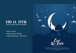 Eid Al-Fitr social media post template design Premium Vector