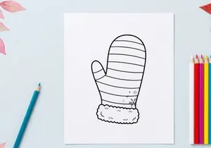 Manopla navideña dibujada a mano con estampado de copos de nieve y puño esponjoso para decoración festiva