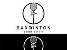 Modern Badminton logo design with Dynamic Shuttlecock and Racket, for championship, sport, sports shop, badminton school, business, company, tournament