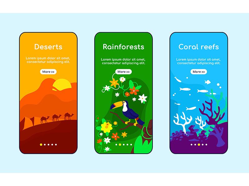 Climate zones onboarding mobile app screen flat vector template