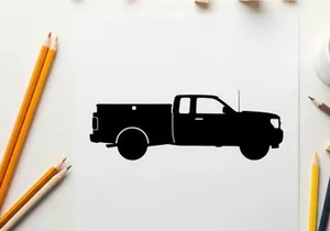 Silhouette of a pickup truck against a white background