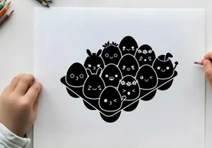 Silhouette of cartoon characters in a group with smiling faces