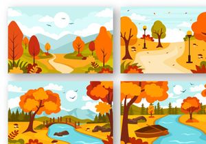 22 Autumn Landscape Blue Background Illustration