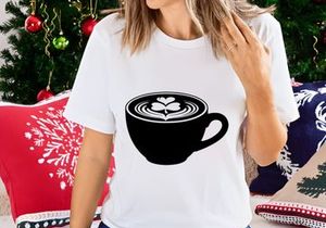 Black coffee cup with latte art heart design minimalist illustration