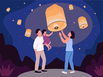 Sky lantern festival flat color vector illustration preview picture
