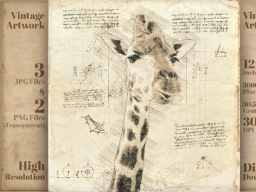 Giraffe in Vintage Steampunk Da Vinci Drawing Style preview picture