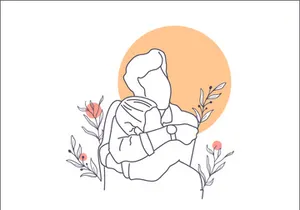 Line art portrait woman, Flower face one line vector illustration