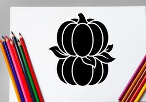 Silhouette of a pumpkin with leaves for Halloween or autumn decor