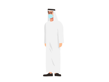 Arab man in surgical mask semi flat RGB color vector illustration preview picture