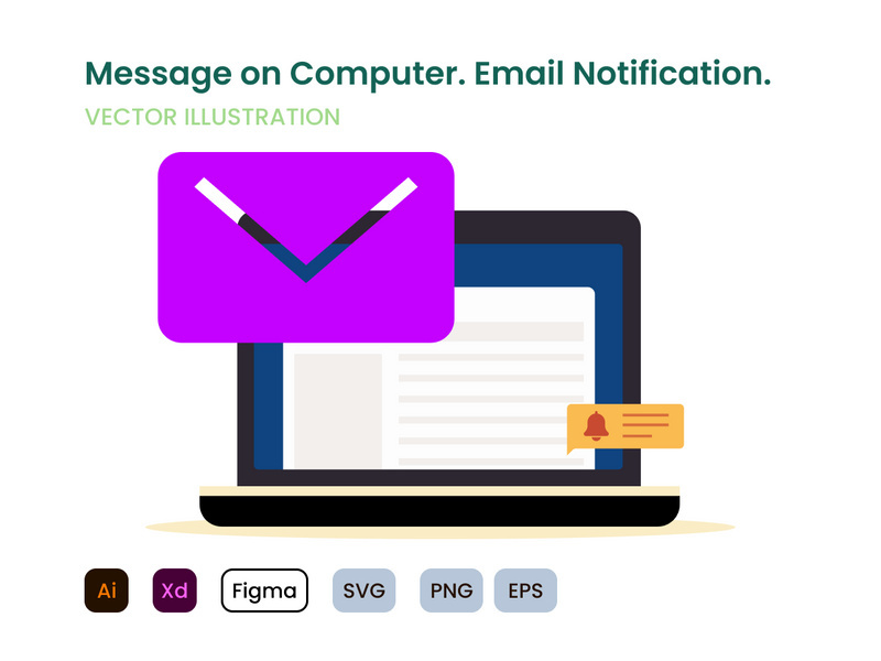 Message on computer. Email notification flat modern design.