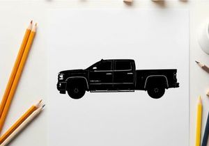 Silhouette of a pickup truck against a white background