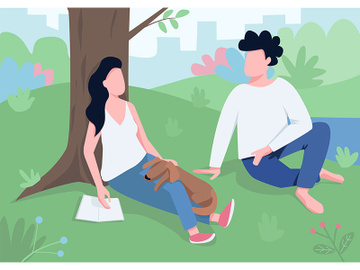 Couple meeting in park flat color vector illustration preview picture