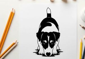 Silhouette of a sad black and white dog peeking forward