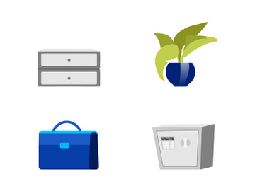 Office furniture flat color vector objects set preview picture
