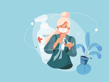 Girl using hand sanitizer