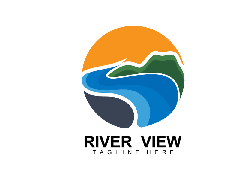 River Logo Design, River Creek Vector, Riverside Illustration With A Combination Of Mountains And Nature, Product Brand