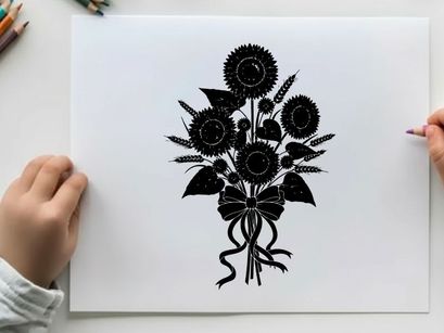 Silhouette of a bouquet of flowers with bow