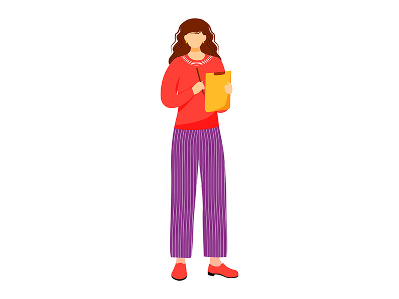 Girl with clipboard and pen flat vector illustration