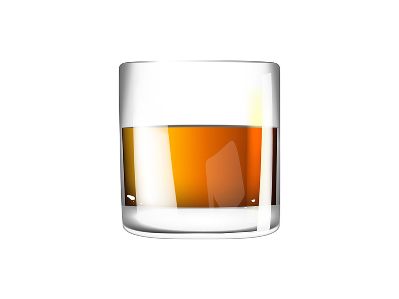 Glass cup with gold drink realistic vector illustration