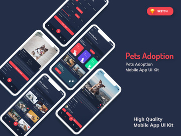 Pets Adoption Mobile App Dark Version (SKETCH) preview picture