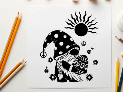 Peaceful silhouette of a gnome under a sunny sky