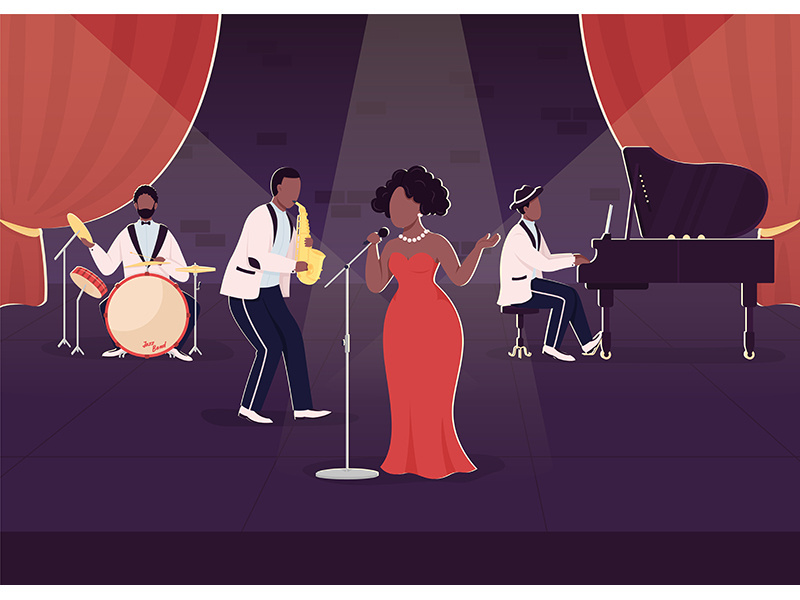 Live jazz band concert flat color vector illustration