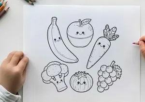 Cute food fruits and vegetables vector illustration flat design
