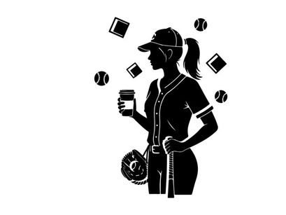 Silhouette of a female baseball player with coffee cup