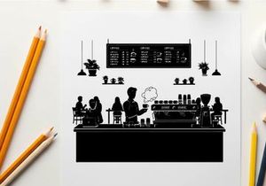 Silhouette of people at a coffee shop counter