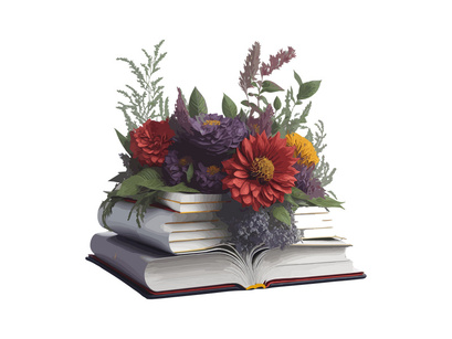 Vector Illustration Books decorated by flowers