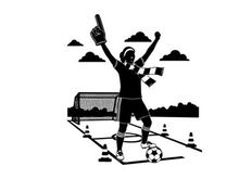 Silhouette of a triumphant soccer player celebrating a goal