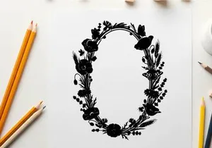 Silhouette floral wreath design with flowers and leaves