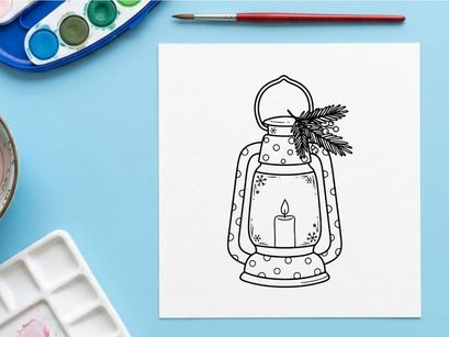 Ilustrasi lentera Natal buatan tangan dengan lilin dan cabang pinus untuk dekorasi liburan