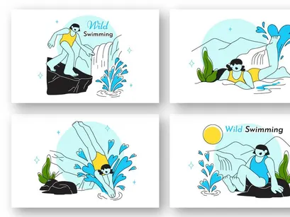 10 Wild Swimming Vector Illustration
