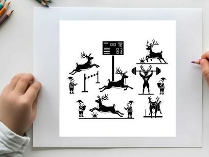 Reindeer silhouette illustrations in various sports and activities